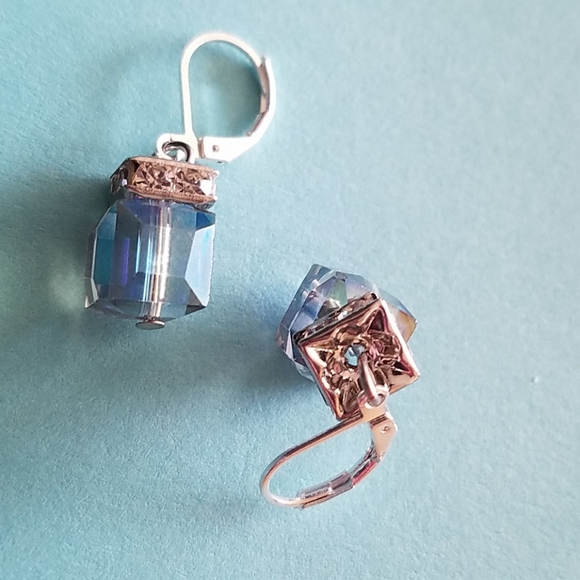 Blue crystal earrings sterling silver handmade - Picture 2 of 6